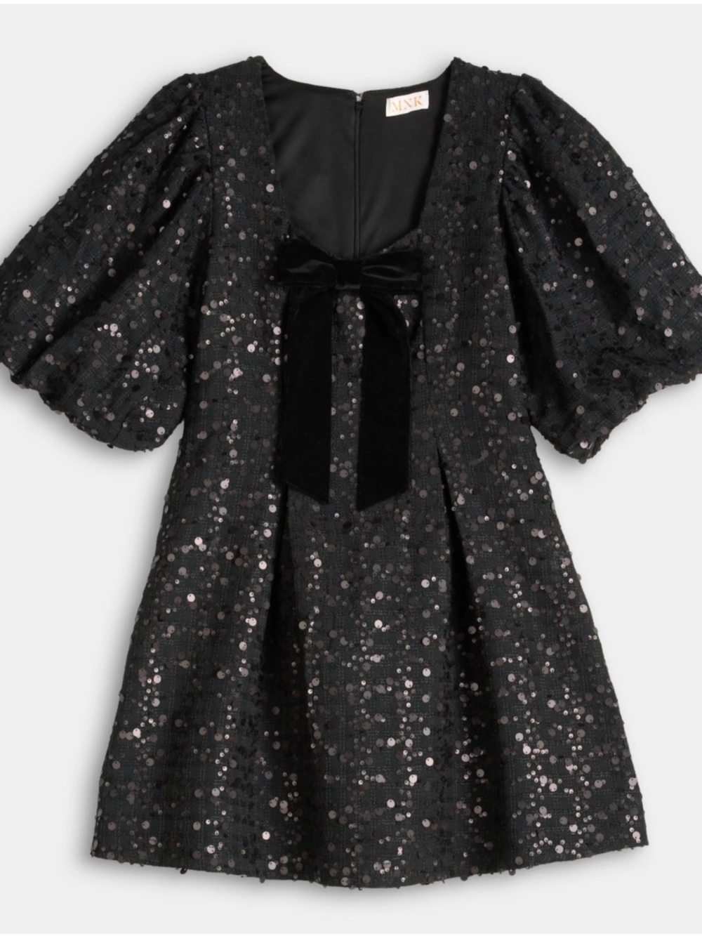 MNK Black Sequin Mini Dress with Velvet Bow